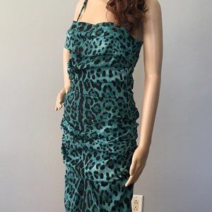 Dolce & Gabbana Black & Green Leopard Print Ruched Dress [size IT 42, US 6]